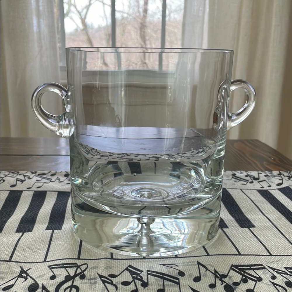 Mid Century Bubble Handblown Glass Ice Bucket Bar Accessory with Elegant Handles